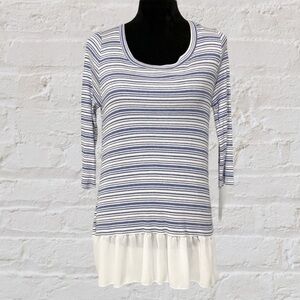 FRANCESCA’S Blue Rain striped top bottom ruffle